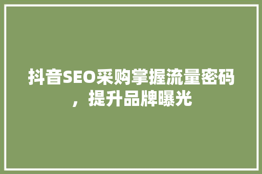 抖音SEO采购掌握流量密码，提升品牌曝光