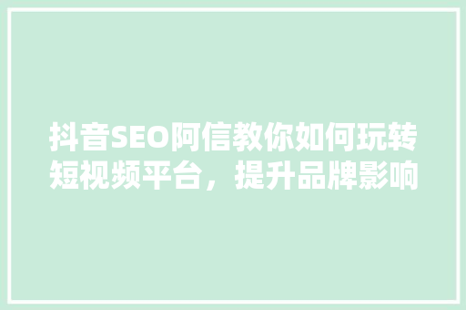 抖音SEO阿信教你如何玩转短视频平台，提升品牌影响力