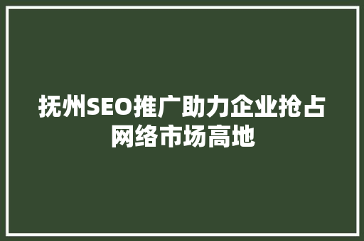 抚州SEO推广助力企业抢占网络市场高地