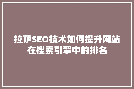 拉萨SEO技术如何提升网站在搜索引擎中的排名