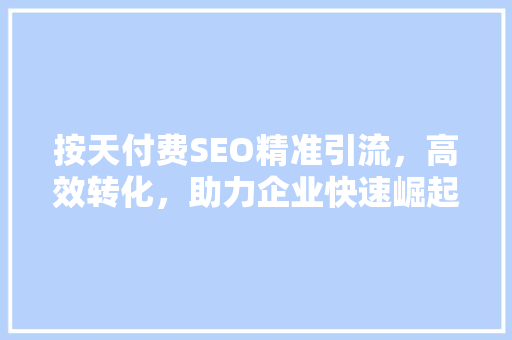 按天付费SEO精准引流，高效转化，助力企业快速崛起