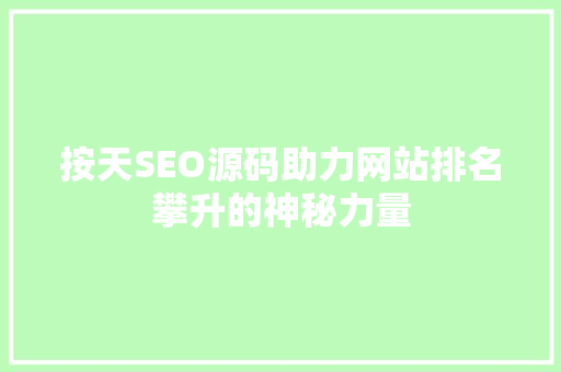 按天SEO源码助力网站排名攀升的神秘力量