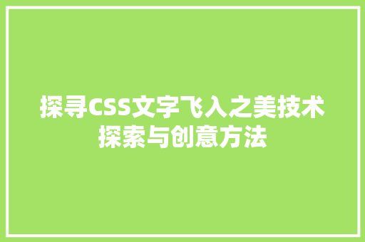探寻CSS文字飞入之美技术探索与创意方法