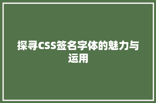 探寻CSS签名字体的魅力与运用