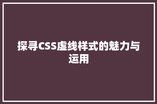 探寻CSS虚线样式的魅力与运用