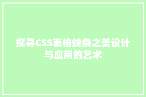 探寻CSS表格线条之美设计与应用的艺术