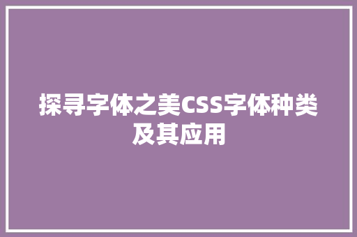 探寻字体之美CSS字体种类及其应用