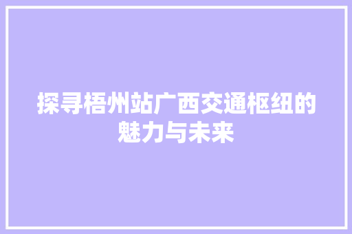 探寻梧州站广西交通枢纽的魅力与未来