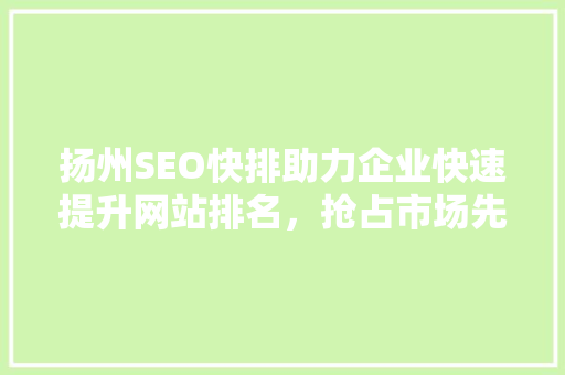 扬州SEO快排助力企业快速提升网站排名，抢占市场先机