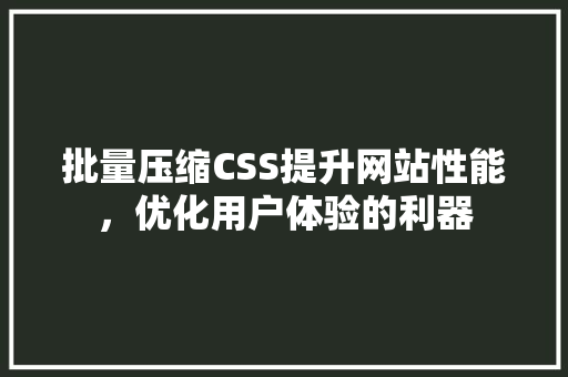 批量压缩CSS提升网站性能，优化用户体验的利器