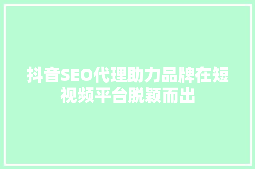 抖音SEO代理助力品牌在短视频平台脱颖而出