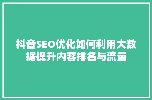 抖音SEO优化如何利用大数据提升内容排名与流量