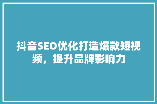 抖音SEO优化打造爆款短视频，提升品牌影响力