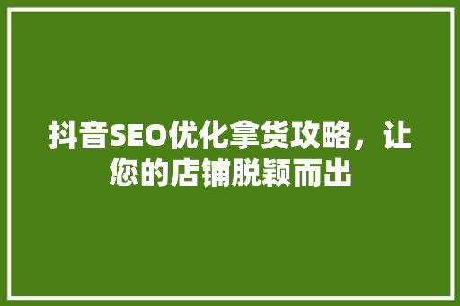 抖音SEO优化拿货攻略，让您的店铺脱颖而出