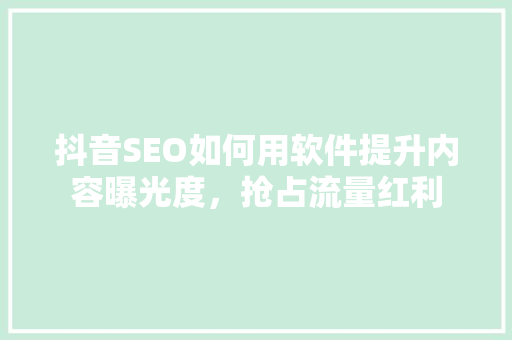 抖音SEO如何用软件提升内容曝光度，抢占流量红利