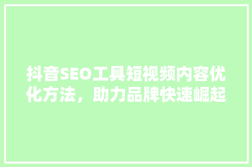 抖音SEO工具短视频内容优化方法，助力品牌快速崛起