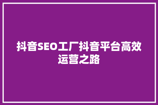 抖音SEO工厂抖音平台高效运营之路