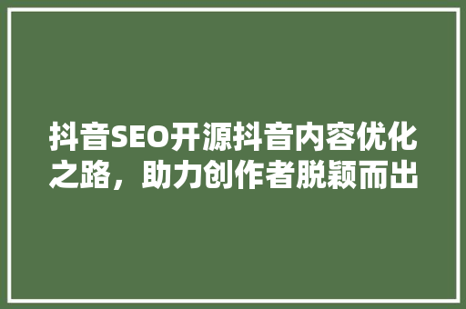 抖音SEO开源抖音内容优化之路，助力创作者脱颖而出！
