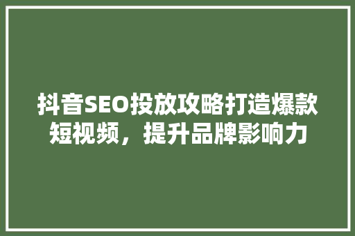抖音SEO投放攻略打造爆款短视频，提升品牌影响力