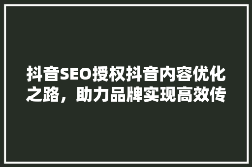抖音SEO授权抖音内容优化之路，助力品牌实现高效传播