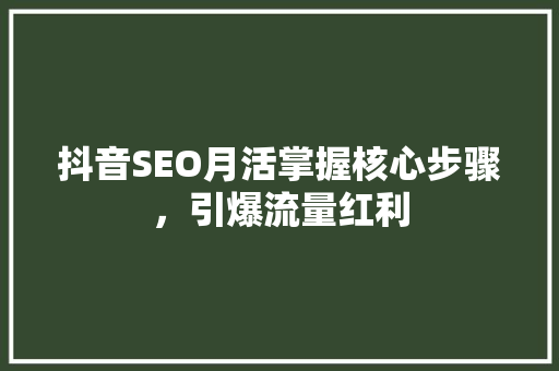 抖音SEO月活掌握核心步骤，引爆流量红利