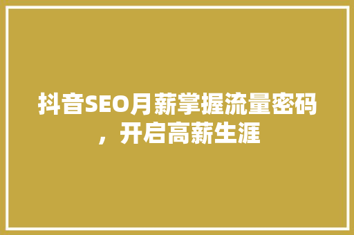 抖音SEO月薪掌握流量密码，开启高薪生涯