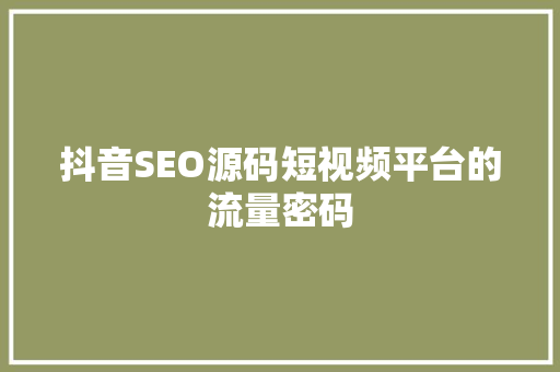 抖音SEO源码短视频平台的流量密码