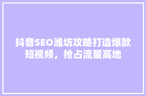 抖音SEO潍坊攻略打造爆款短视频，抢占流量高地