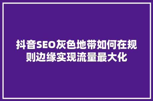 抖音SEO灰色地带如何在规则边缘实现流量最大化