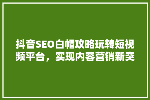 抖音SEO白帽攻略玩转短视频平台，实现内容营销新突破