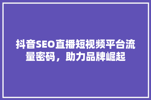 抖音SEO直播短视频平台流量密码，助力品牌崛起