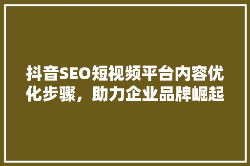 抖音SEO短视频平台内容优化步骤，助力企业品牌崛起