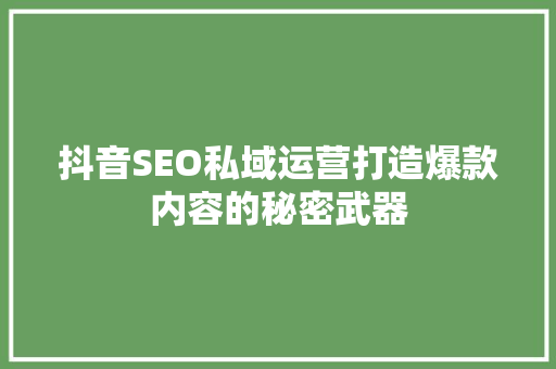 抖音SEO私域运营打造爆款内容的秘密武器
