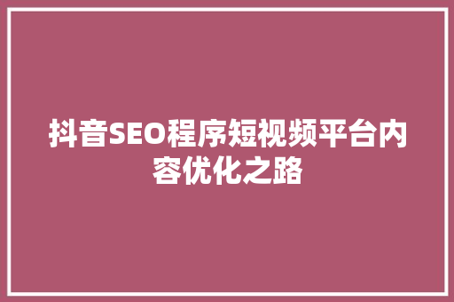 抖音SEO程序短视频平台内容优化之路
