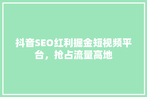 抖音SEO红利掘金短视频平台，抢占流量高地