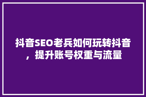抖音SEO老兵如何玩转抖音，提升账号权重与流量