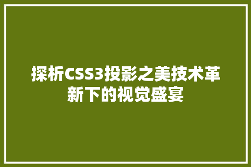 探析CSS3投影之美技术革新下的视觉盛宴