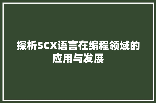 探析SCX语言在编程领域的应用与发展