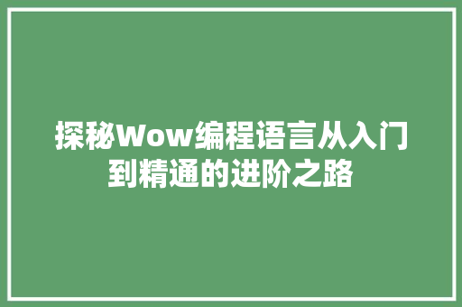 探秘Wow编程语言从入门到精通的进阶之路