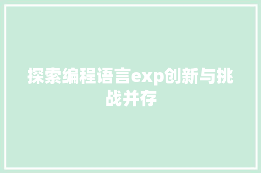 探索编程语言exp创新与挑战并存