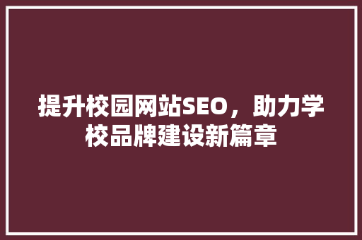 提升校园网站SEO，助力学校品牌建设新篇章