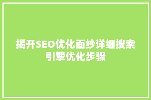 揭开SEO优化面纱详细搜索引擎优化步骤
