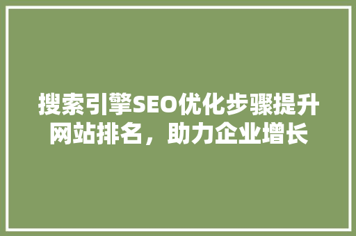 搜索引擎SEO优化步骤提升网站排名，助力企业增长