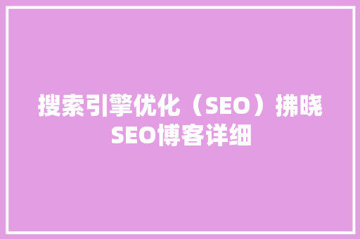 搜索引擎优化（SEO）拂晓SEO博客详细