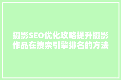 摄影SEO优化攻略提升摄影作品在搜索引擎排名的方法