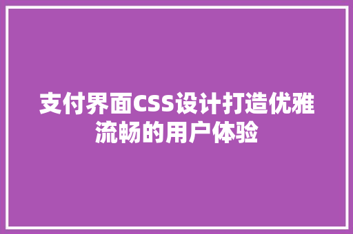 支付界面CSS设计打造优雅流畅的用户体验