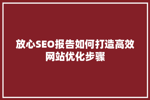 放心SEO报告如何打造高效网站优化步骤