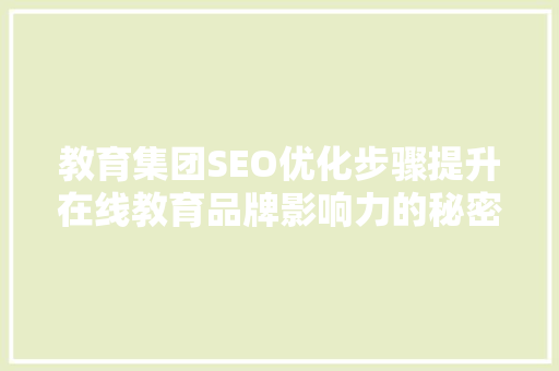 教育集团SEO优化步骤提升在线教育品牌影响力的秘密武器
