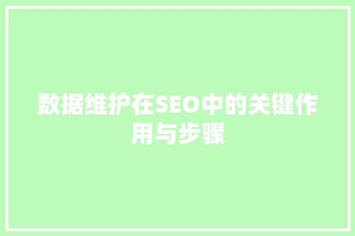 数据维护在SEO中的关键作用与步骤