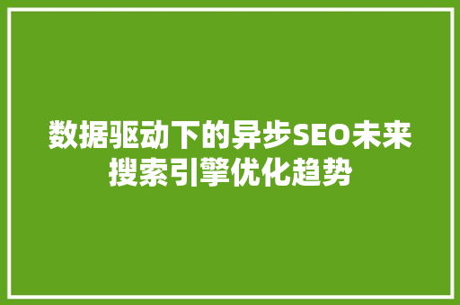 数据驱动下的异步SEO未来搜索引擎优化趋势